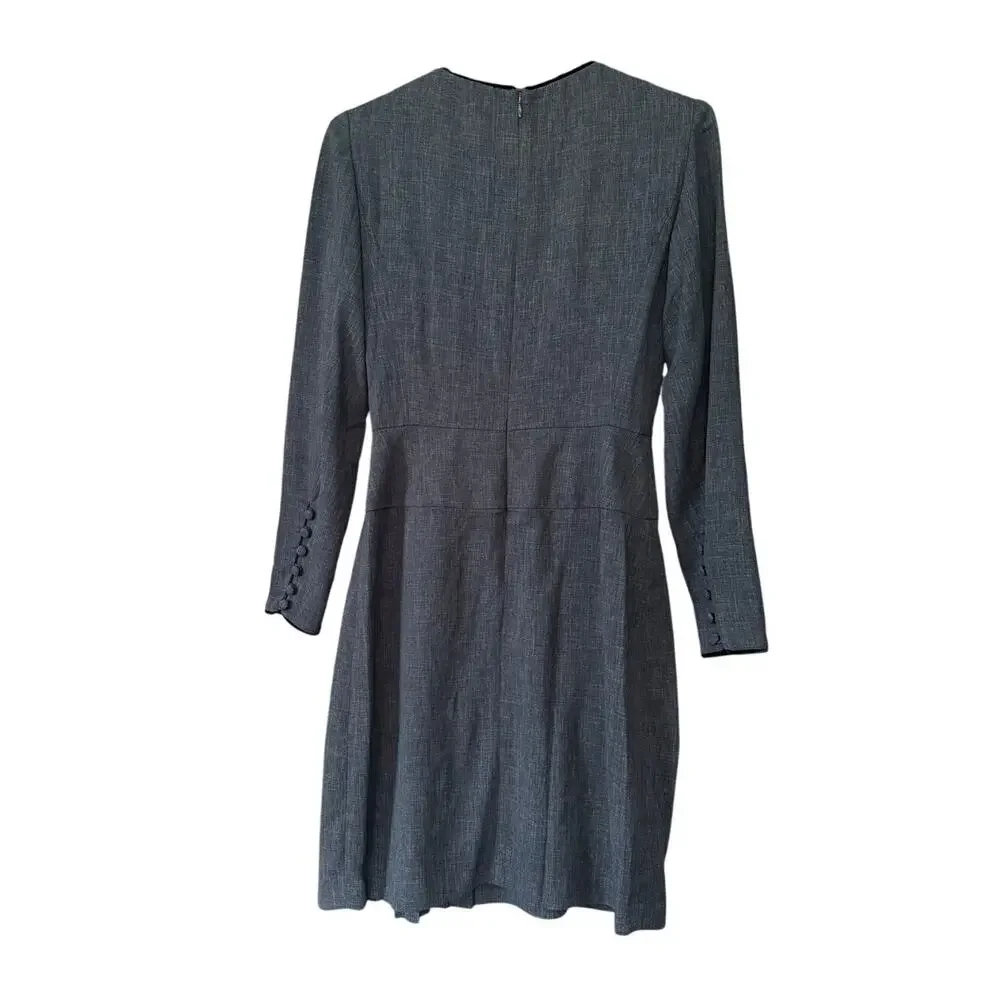 KAY UNGER Black Dress Womens  plaid side Knee-Length silky Long Sleeve sz 2